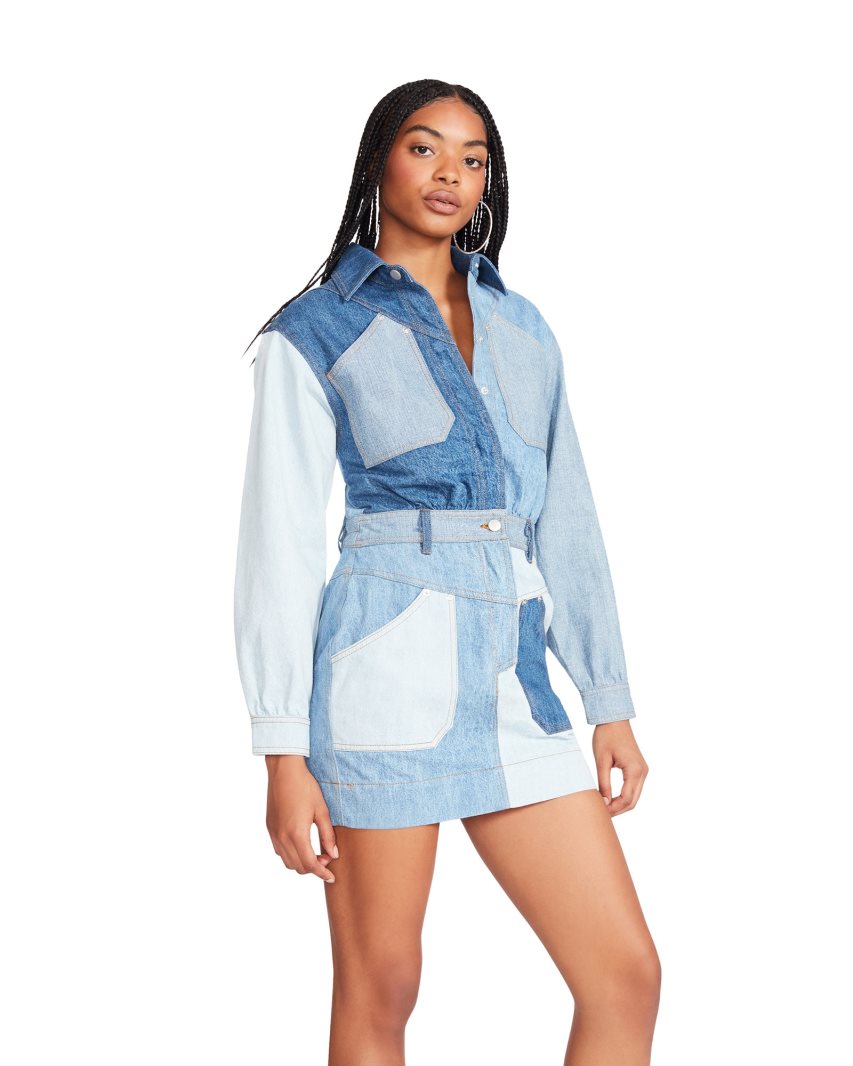 Blue Steve Madden Ryleigh Denim Fabric Women's Dress | PH 8642KOW